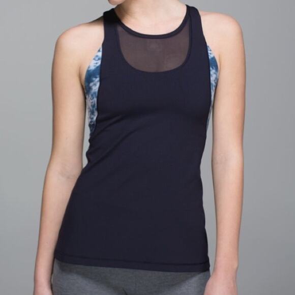 Lululemon Womens Tank Sz 8 Mesh With Me Top Naval Blue‎ Seaside Silver Fox Lake - Picture 3 of 9